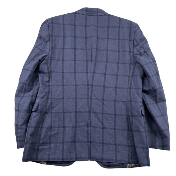 Johnston & Murphy Blazer Mens Large Blue Windowpane Linen Blend - Picture 2 of 9